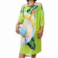 Poncho Top Dress Green Sabrina Style Handpainting Made in Bali